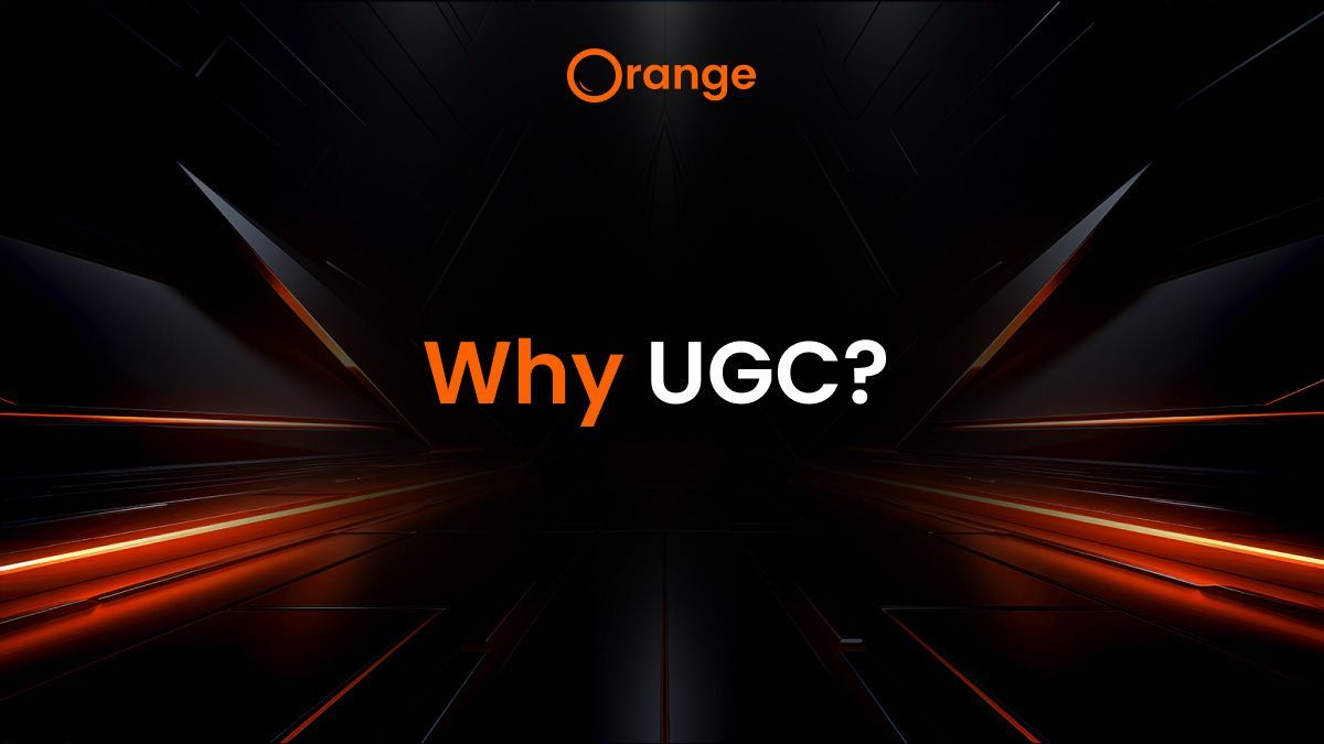 Title of the blog Why UCG? in the middle with Orange logo on top center and laser lights in the bg