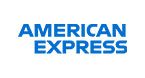 Il logo dell'American Express è blu e bianco su sfondo bianco.