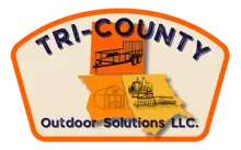 Logo for Tri-County Outdoor Solutions LLC, featuring an orange and tan design with a trailer, barn, tractor