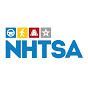 The nhtsa logo is a blue and white logo with a white background.