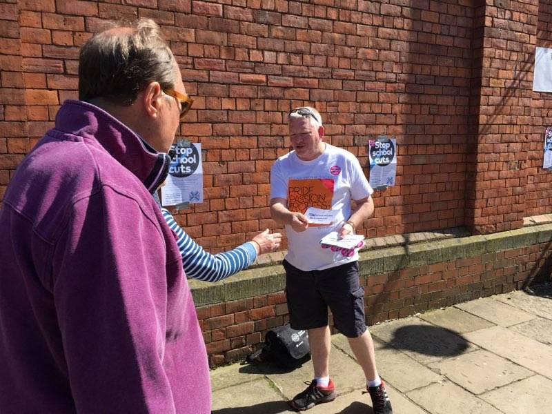 NEU member highlighting school cuts in Tynemouth