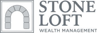 Stone Loft Wealth Management logo with gray stone arch icon and serif text on white background