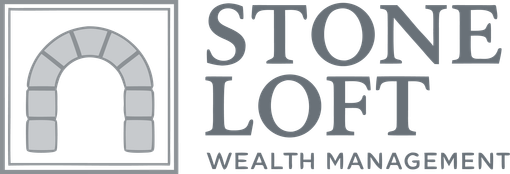 Stone Loft Wealth Management logo with gray stone arch icon and serif text on white background