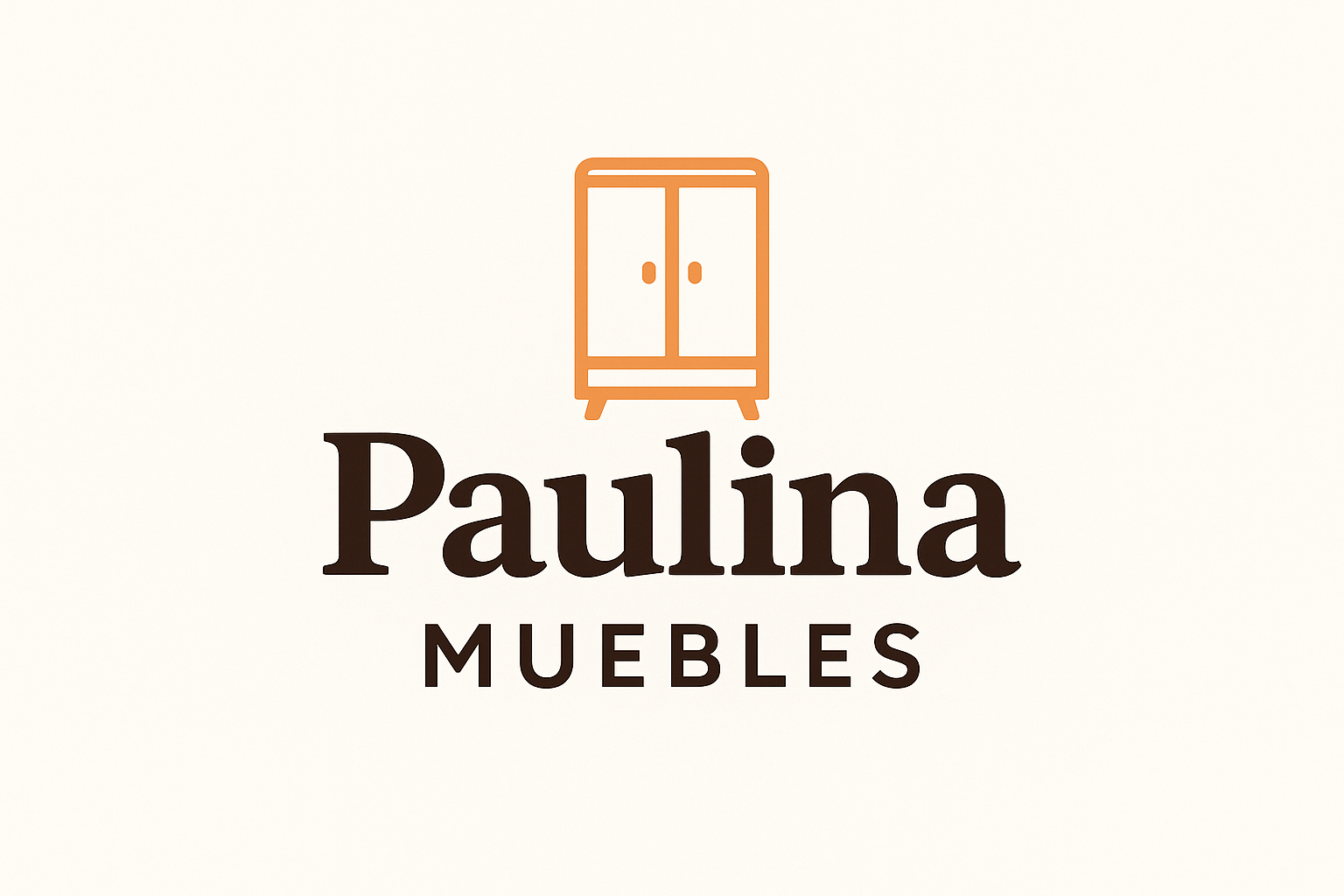 Logotipo de Paulina Muebles con el icono de un armario marrón encima del nombre de la empresa en marrón.