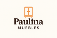 Logotipo de Paulina Muebles con el icono de un armario marrón encima del nombre de la empresa en marrón.