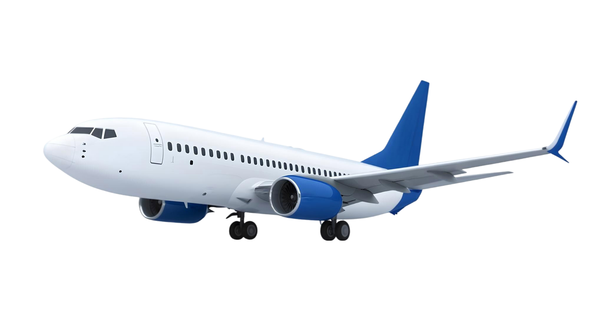 White and blue passenger airplane in flight.
