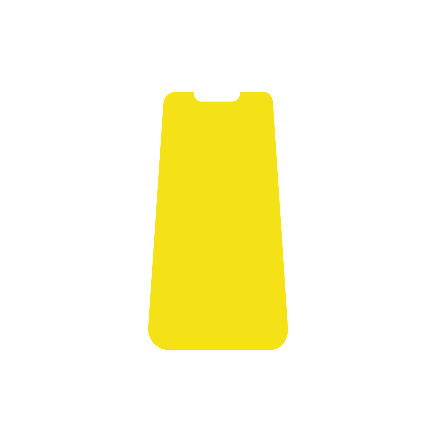 A flat, yellow silhouette of a smartphone screen protector with a notch at the top against a white background.