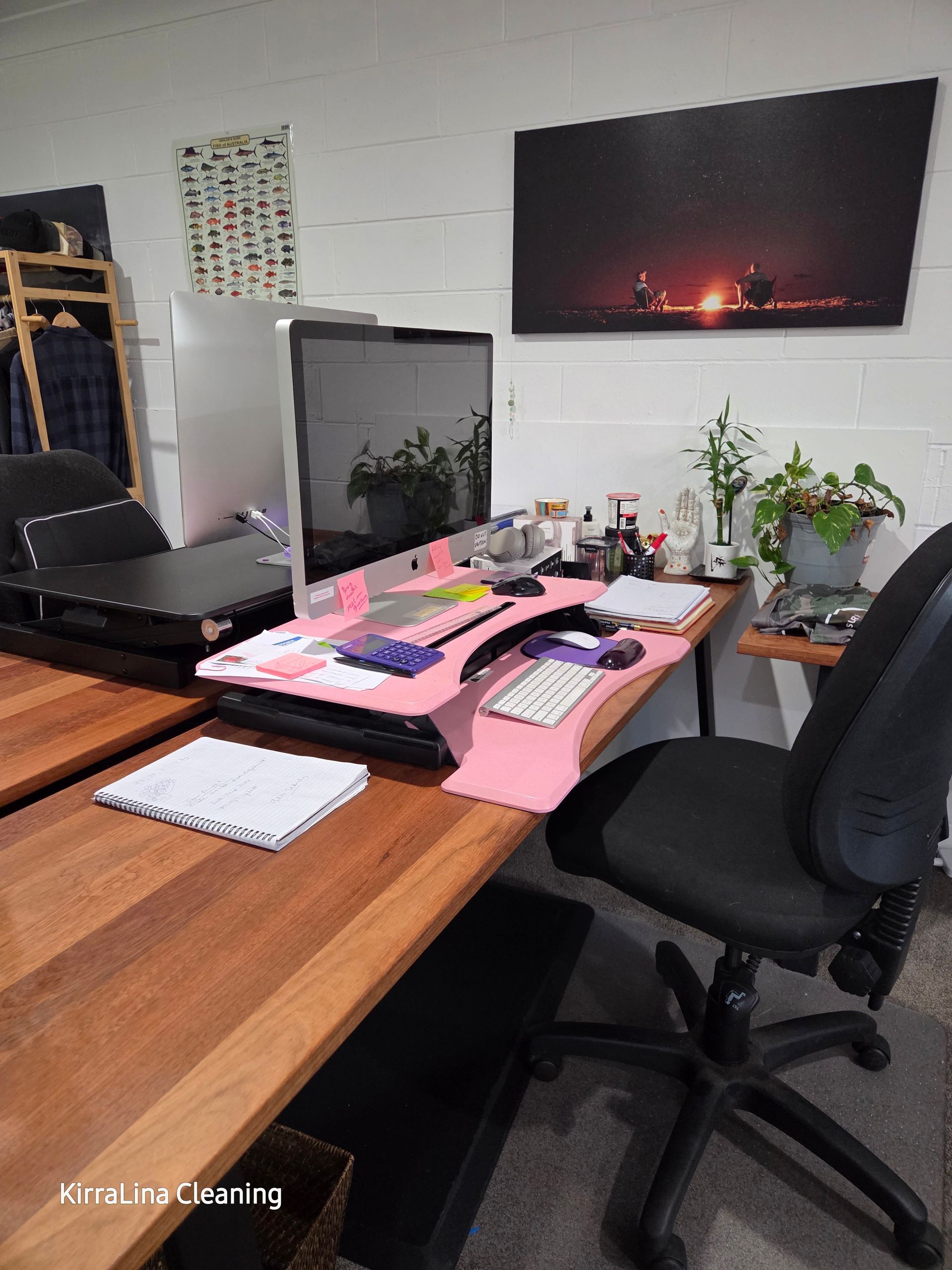 An Office Workspace with a Pink Standing Desk — KirraLina Cleaning Services in Tweed Heads, NSW