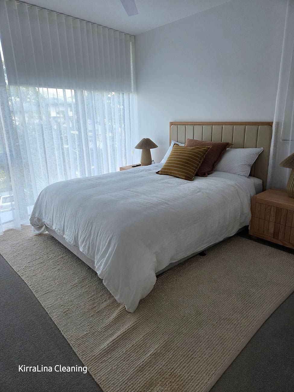White Bed with Grey Carpet — KirraLina Cleaning Services in Tweed Heads, NSW