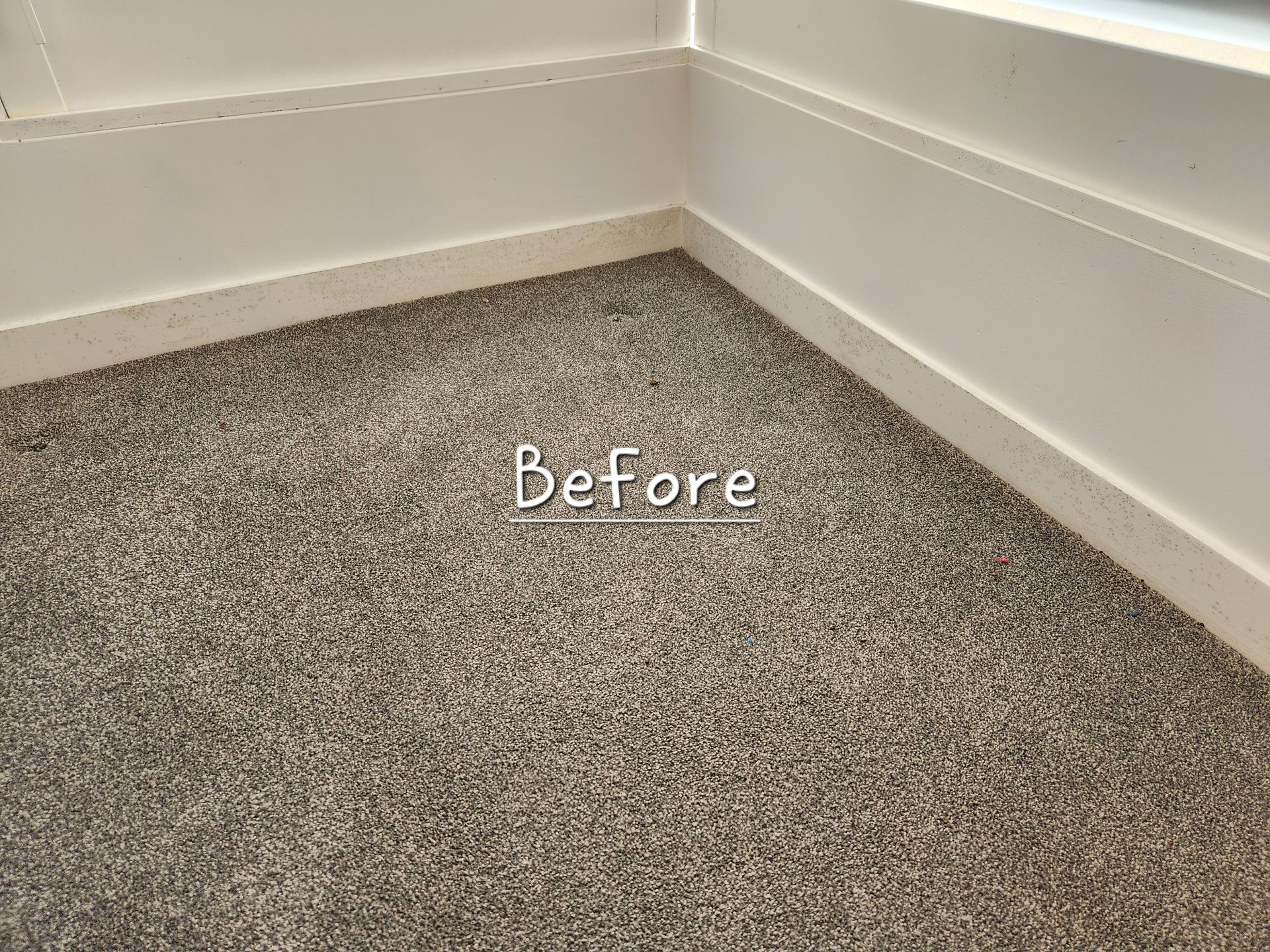 Before: Corner of a Room With Dirty Speckled Carpet and White Baseboards — KirraLina Cleaning Services in Burleigh Heads, QLD
