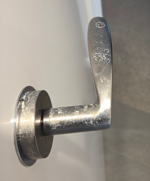 A Close Up of a Stainless Steel Door Handle on a White Wall — KirraLina Cleaning Services in Tweed Heads, NSW