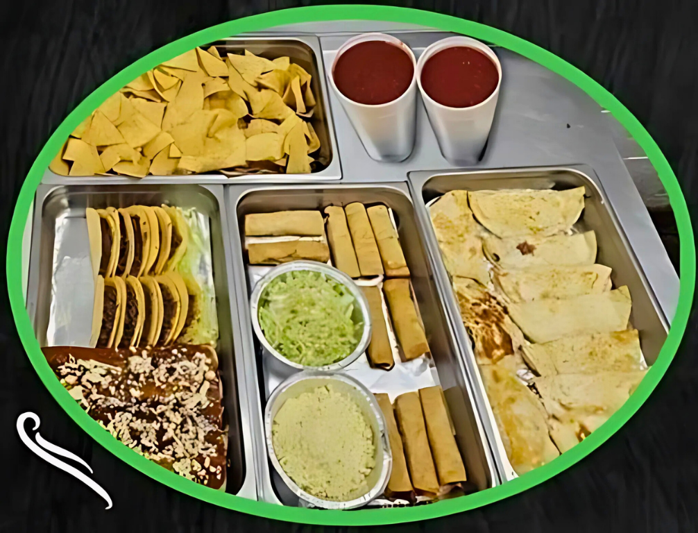 Grande Sampler catering tray with tacos enchiladas quesadillas at Salsas Mexican Restaurant Battle Creek