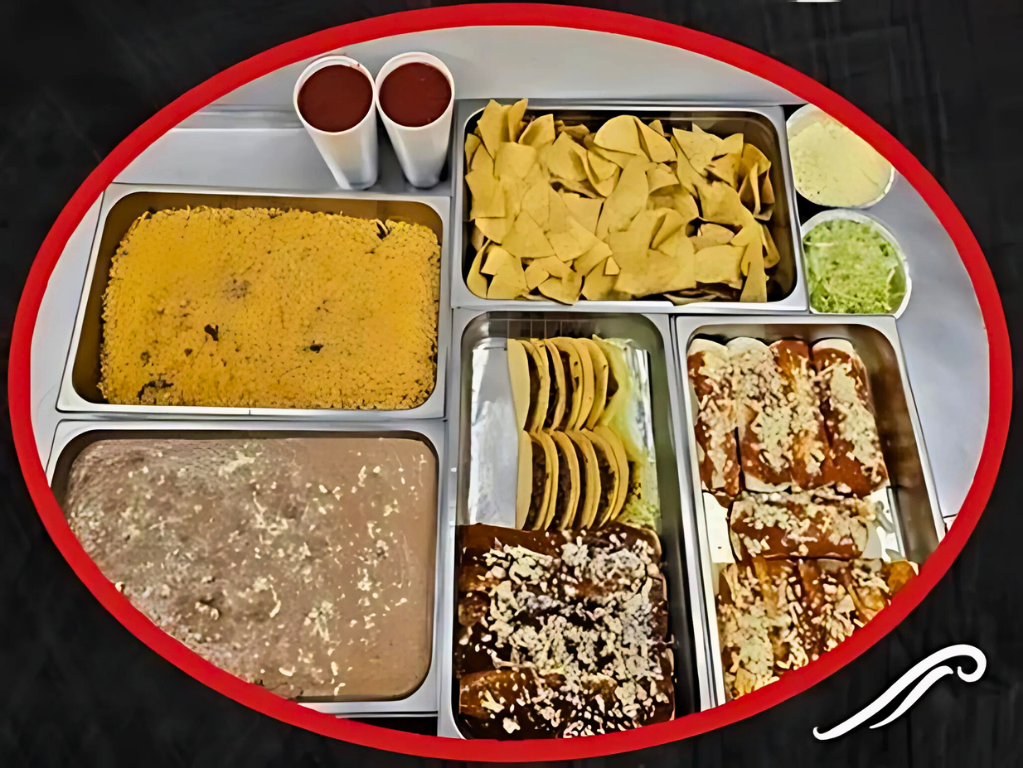 Big 10 Combo catering tray with burritos tacos enchiladas at Salsas Mexican Restaurant Battle Creek
