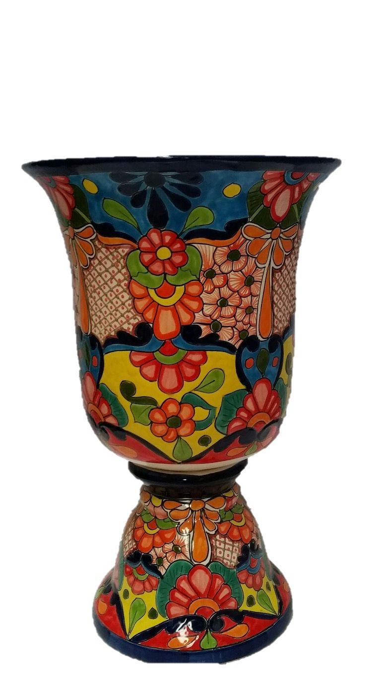 Colourful, Ornate Talavera Pottery Vase With Floral and Geometric Patterns — Mexican Homewares Australia in Cairns, QLD