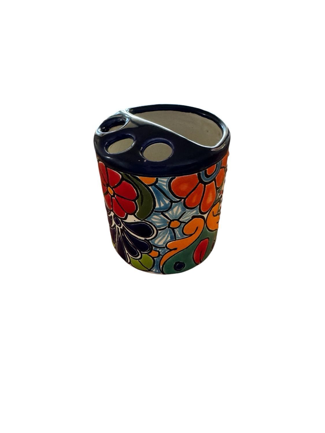 Colourful Floral Ceramic Toothbrush Holder — Mexican Homewares Australia in Melbourne, VIC