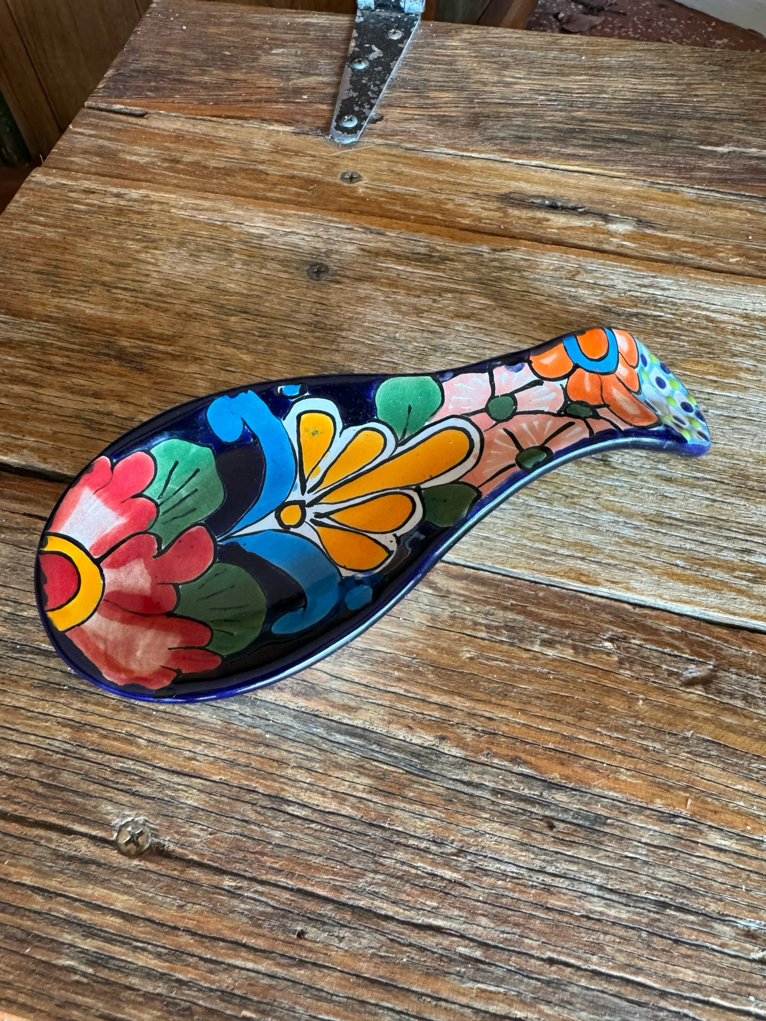 Colourful, Floral-painted Ceramic Spoon Rest — Mexican Homewares Australia in Melbourne, VIC
