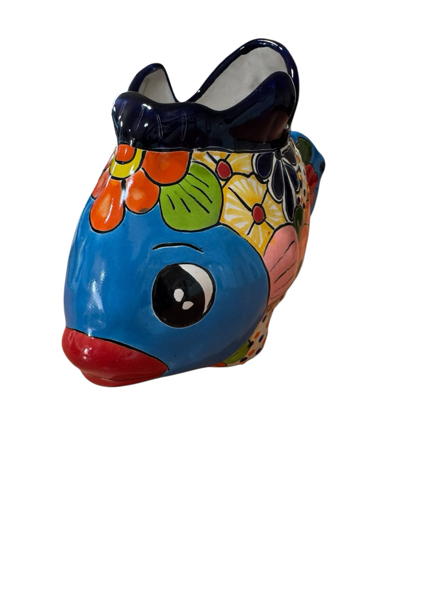 Colourful, Ceramic Fish Planter With a Blue Head, Patterned Body — Mexican Homewares Australia in Canberra, ACT