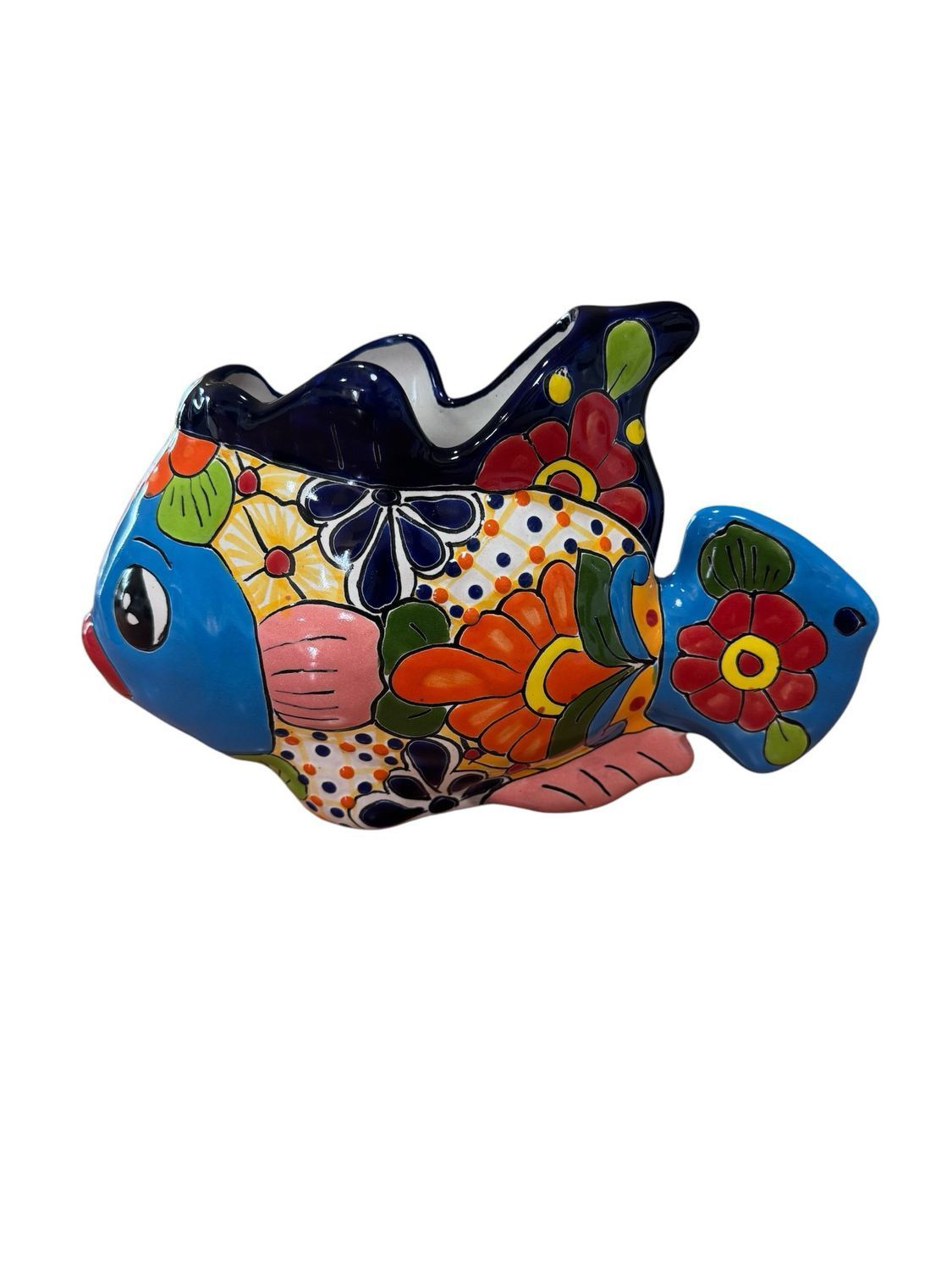 Colourful Ceramic Fish Planter With Floral Designs — Mexican Homewares Australia in Canberra, ACT