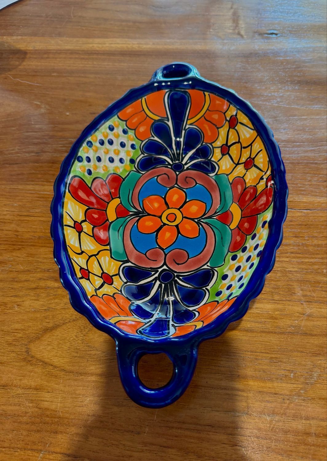 Colourful Mexican Pottery Dish on a Wooden Surface — Mexican Homewares Australia in Burleigh Heads, QLD