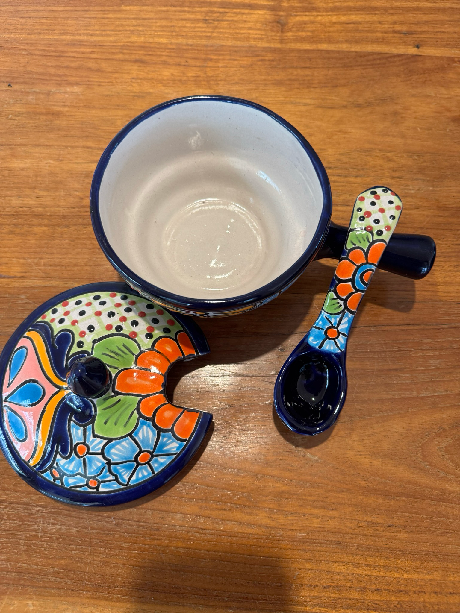 Ceramic Soup Bowl With Lid and Spoon — Mexican Homewares Australia in Melbourne, VIC