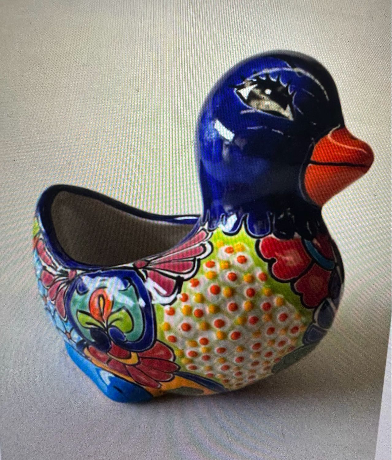 Colourful Ceramic Duck Planter With a Blue Head — Mexican Homewares Australia in Canberra, ACT