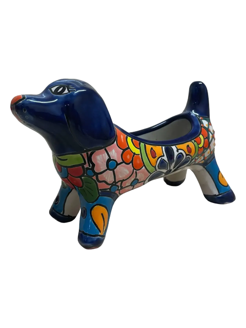 A Blue Dachshund Figurine With Flowers Painted on It — Mexican Homewares Australia in Burleigh Heads, QLD