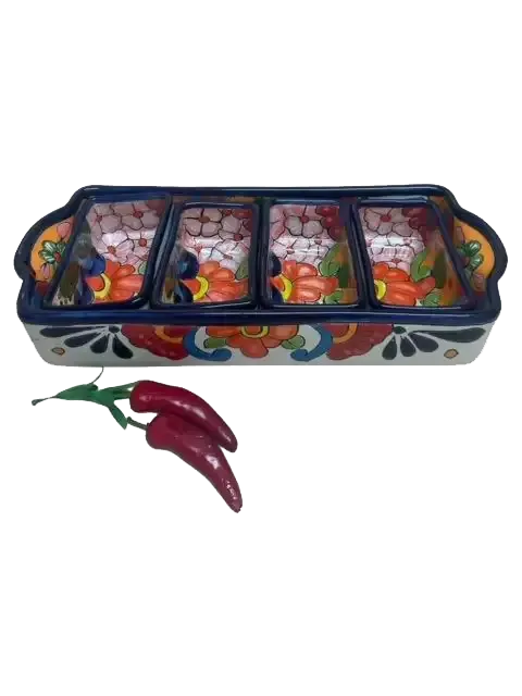 A Tray With Three Compartments and Two Red Peppers Next to It — Mexican Homewares Australia in Burleigh Heads, QLD