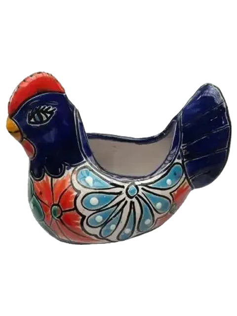 A Colourful Ceramic Chicken Shaped Planter With a Red Head — Mexican Homewares Australia in Burleigh Heads, QLD