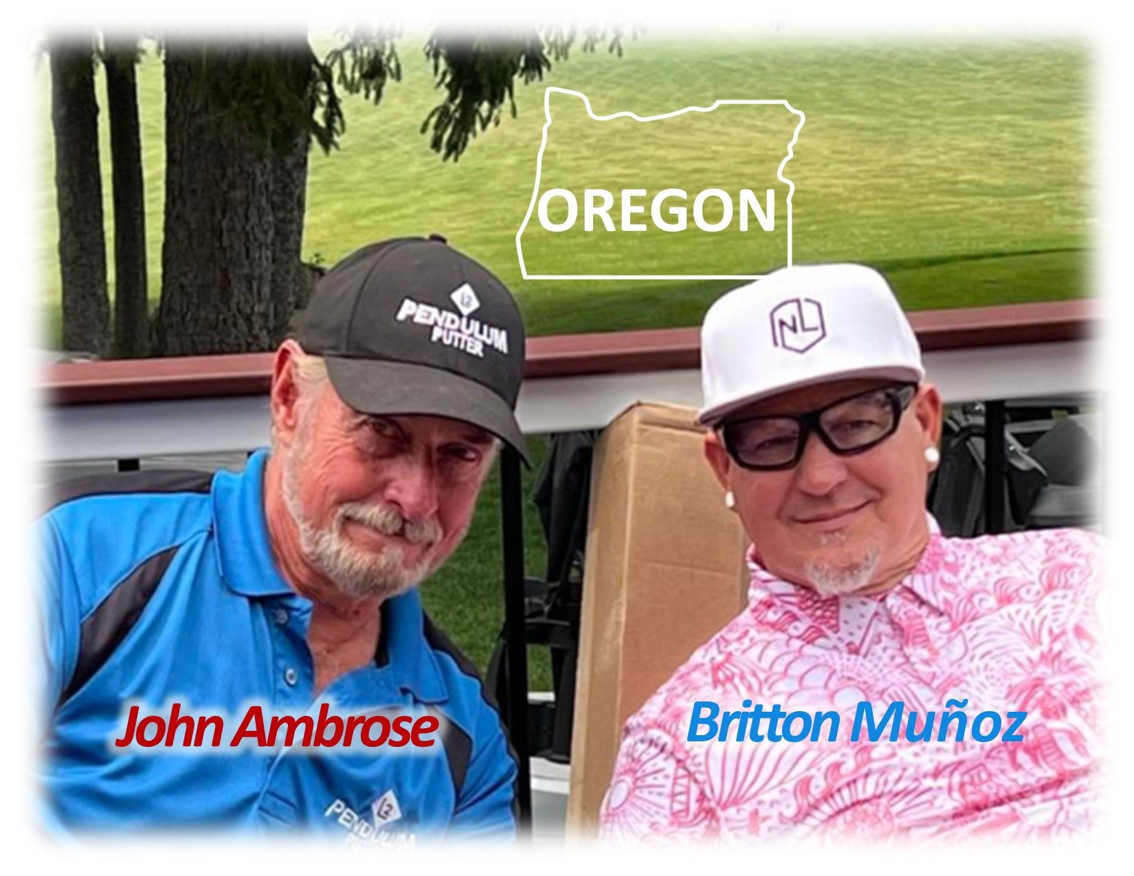 Two men in Oregon: John Ambrose in blue and Britton Muñoz in pink.