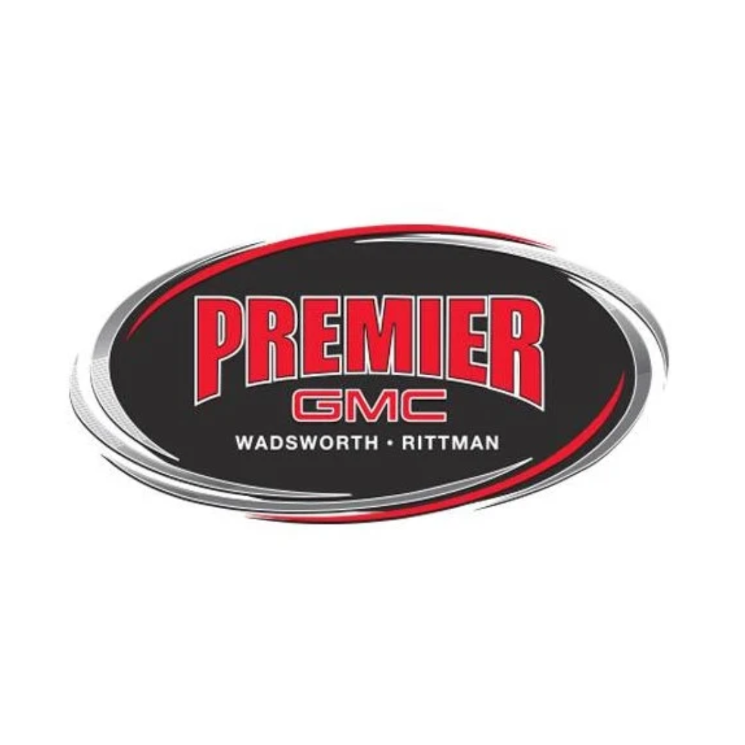 The logo for premier gmc wadsworth rittman, with a link to premier GMC.com
