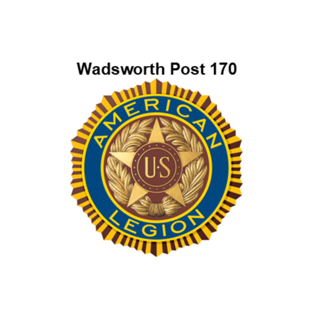 A logo for the wadsworth post 170 american legion, with a link to their website.