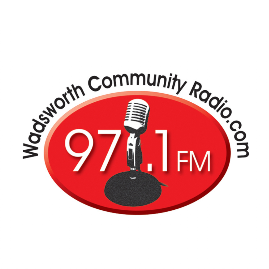 A Red logo for Wadsworth Community Radio & a link to wadsworth community radio.com