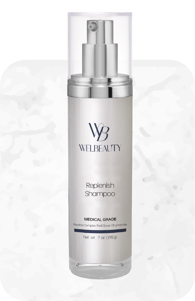 Silver bottle of WB Beauty shampoo with spray nozzle and clear cap.