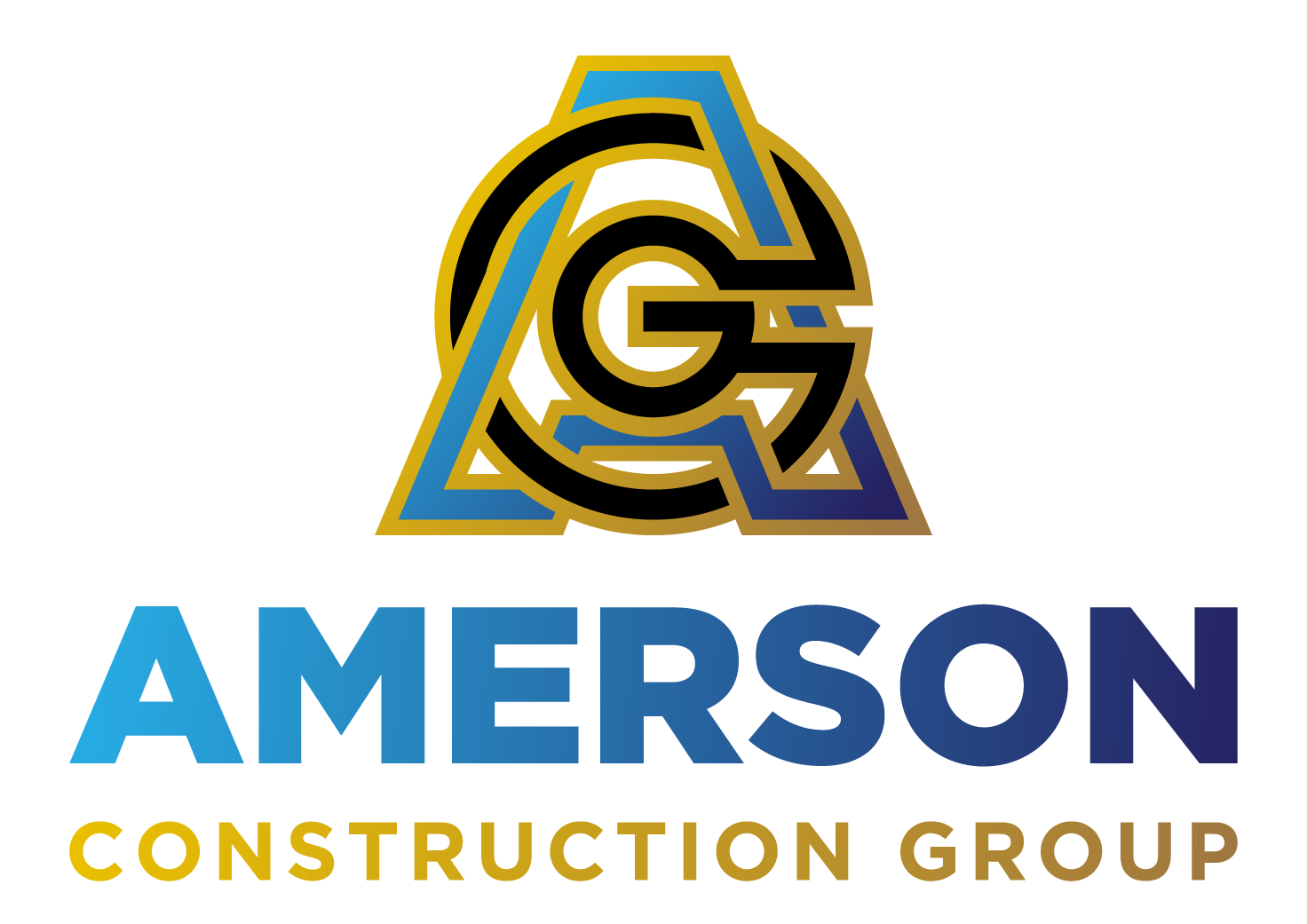 Logo for Amerson Construction Group, featuring blue, gold, and black interlocking letters "A" and "G" above company name.