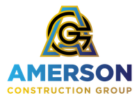 Logo for Amerson Construction Group, featuring blue, gold, and black interlocking letters "A" and "G" above company name.