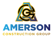 Logo for Amerson Construction Group, featuring blue, gold, and black interlocking letters "A" and "G" above company name.