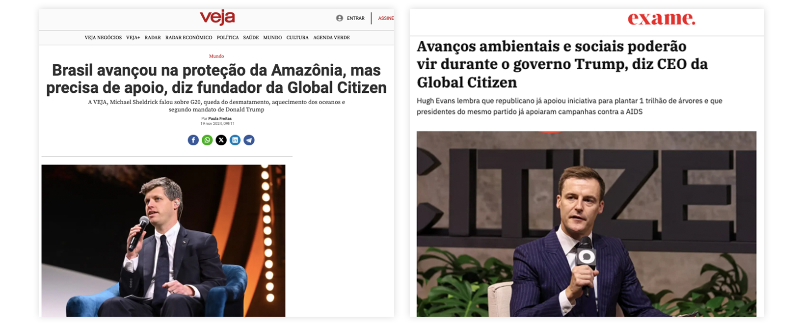 Publicações na imprensa sobre a Global Citizen NOW 