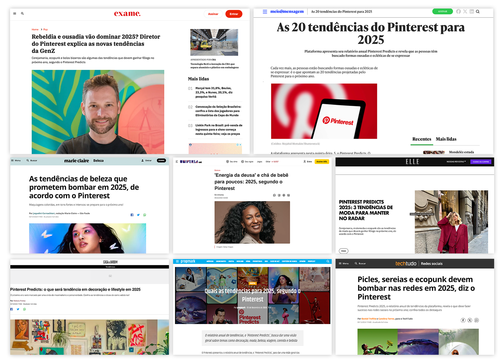 Publicação na imprensa destaca o lançamento do Pinterest Predicts 2025
