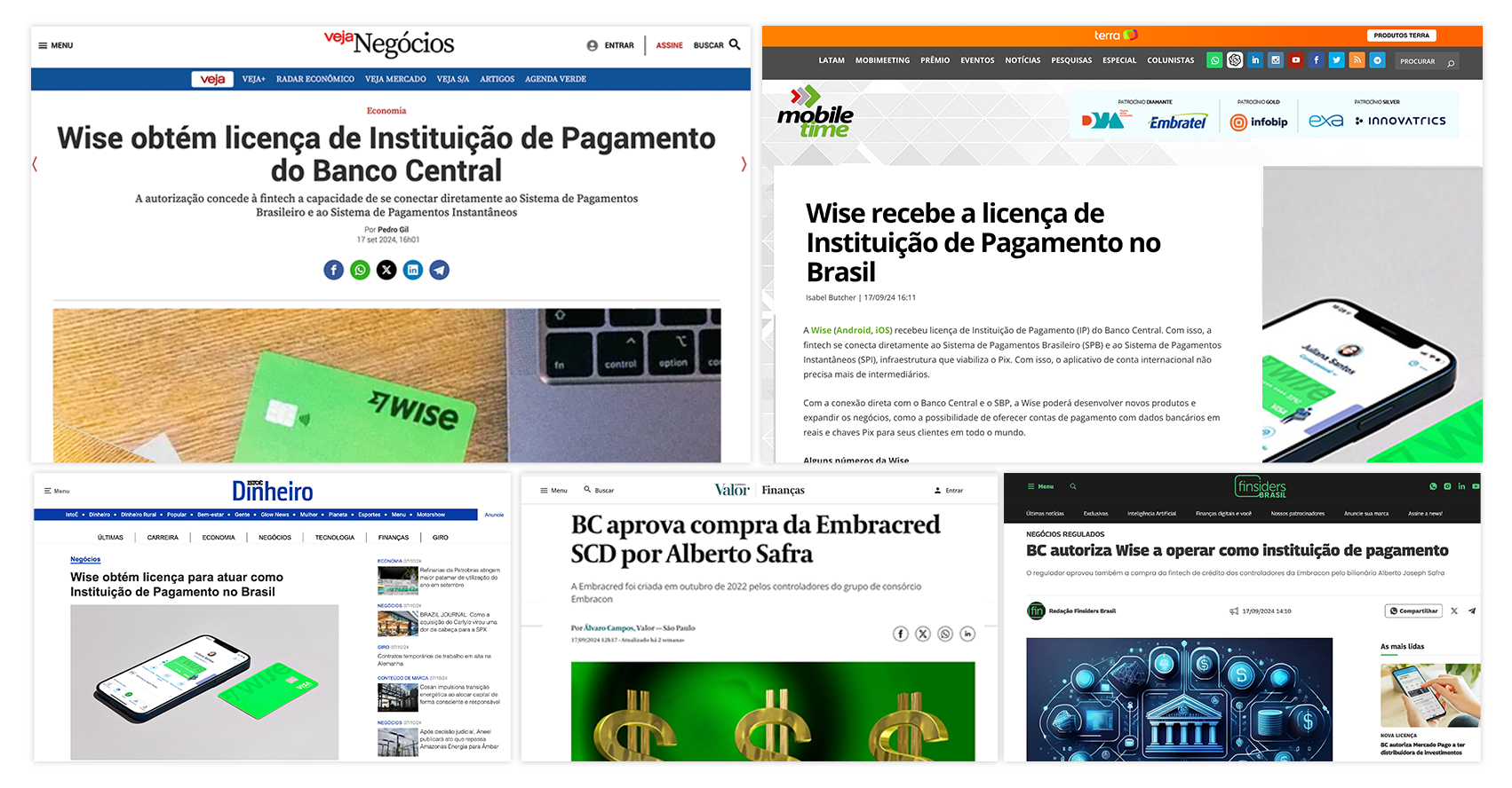 Publicações em veículos de imprensa sobre o lançamento da Wise