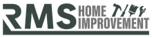 Logo for RMS Home Improvement featuring company name in dark gray with small icons of a hammer, screwdriver, brush, and wrench.