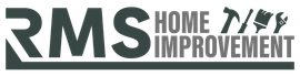 Logo for RMS Home Improvement featuring company name in dark gray with small icons of a hammer, screwdriver, brush, and wrench.