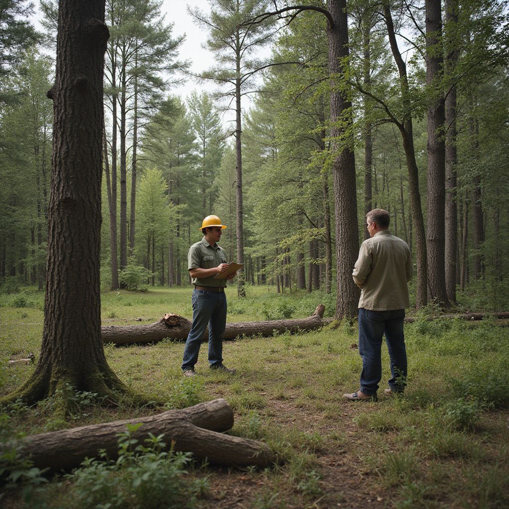 Forestry service discussing plans with owner