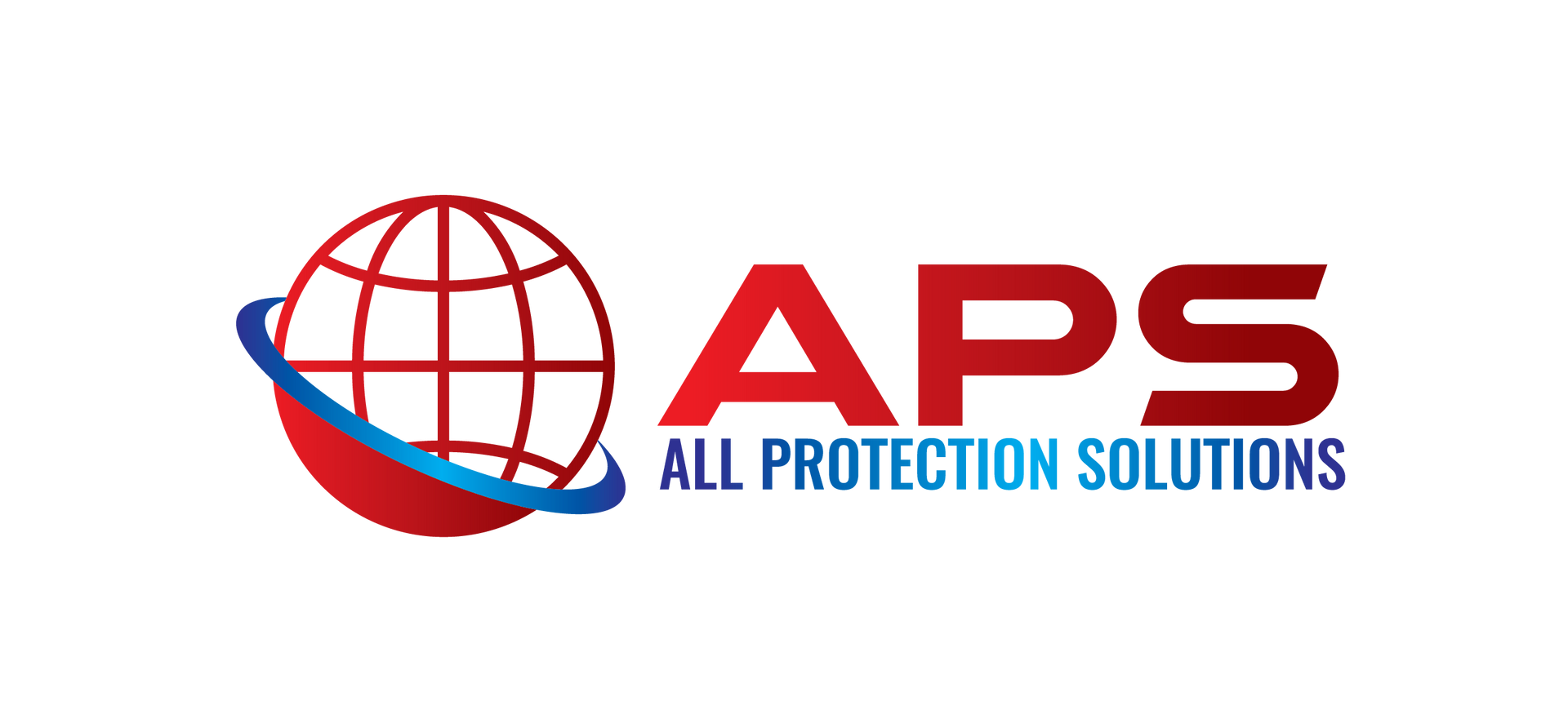Logo for All Protection Solutions featuring a circular globe emblem and red text next to blue text.