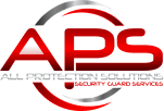 APS security guard services logo in red and gray with a circular swoosh design