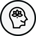 Black line icon of a head profile with a flower inside the brain area.