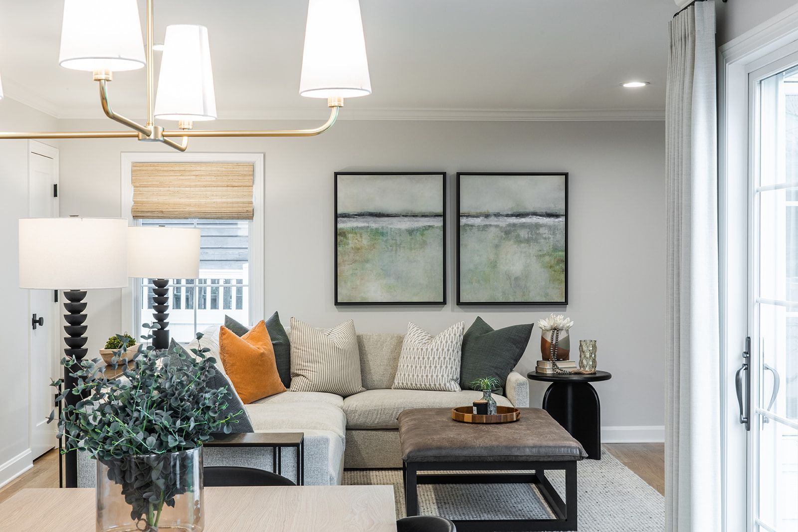 A living room with coffee table