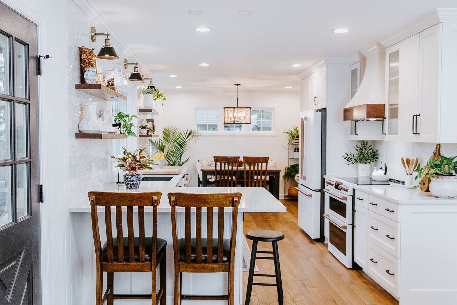 A kitchen with wooden floors