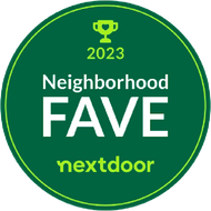 a green sticker that says neighborhood fave nextdoor