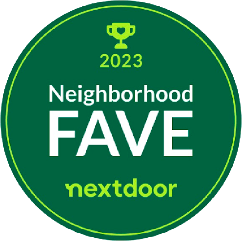 a green sticker that says neighborhood fave nextdoor