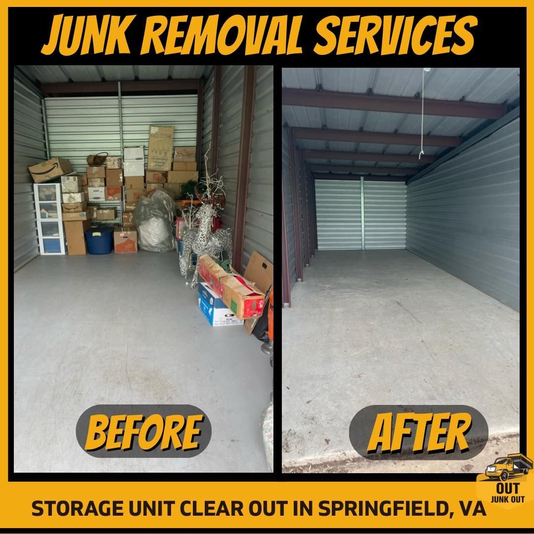 a before and after picture of a junk removal service